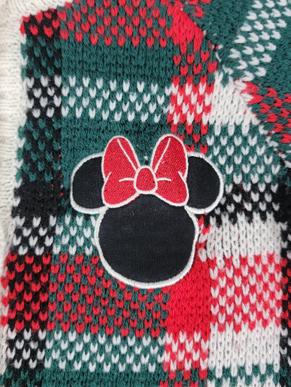 Disney Minnie Mouse Holiday Sweater 4T | Red Green Plaid Knit Christmas Cardigan - Picture 3 of 9